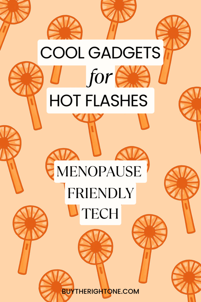Illustration of handheld cooling fans in an orange retro pattern — menopause-friendly tech visual.